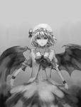  bad_id bad_pixiv_id bat_wings brooch greyscale hat jewelry monochrome nove_(legge) remilia_scarlet short_hair solo touhou wings 