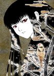  bad_id bad_pixiv_id bird black_hair egasumi flower gen_(genetrix) long_hair original red_eyes solo unmoving_pattern white_skin 