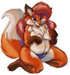  alpha_channel canine chest_tuft chubby fat female fox mifmaf panties red_hair solo tail topless underwear 