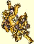  blonde_hair capcom coat duo eyes_closed fringe jumping ludroth ludroth_(armor) monster_hunter monter_hunter puffy_jacket smile toggle 