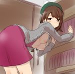  1girl bent_over blush breasts breasts_outside brown_eyes brown_hair creatures_(company) dress female_protagonist_(pokemon_swsh) game_freak hat nintendo nipples pokemon pokemon_swsh short_hair small_breasts smile solo sweater 