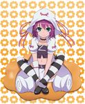  choker green_eyes hat highres merry_nightmare midriff navel pointy_ears purple_hair sitting solo striped striped_legwear takamin_apaman thighhighs yumekui_merry 