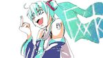  detached_sleeves green_eyes green_hair hatsune_miku long_hair middle_finger oekaki solo taichi_(tomo) twintails vocaloid 