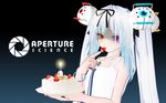  3d 3d_custom_girl cake dress flat_chest food fruit glados hairpods happy_birthday heterochromia long_hair nail_polish pastry personification portal portal_(series) solo sorube_(silver_fox) strawberry sundress turret_(portal) twintails white_dress white_hair 