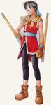  brown_eyes brown_hair gensou_suikoden gensou_suikoden_ii gloves headband lowres male_focus riou robe smile solo tonfa weapon 