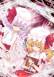  blonde_hair blush book closed_eyes flandre_scarlet hat lavender_hair multiple_girls remilia_scarlet riyun_(halodark) siblings sisters sleeping touhou 