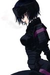  black_hair cigarette ema_(earth-b) full_metal_panic! melissa_mao purple_eyes short_hair simple_background solo 