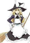  bad_id bad_pixiv_id blonde_hair blush braid broom face hand_on_hip hat highres kirisame_marisa long_hair simple_background sketch solo tai0201 touhou witch_hat yellow_eyes 