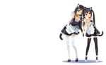  2girls akiyama_mio animal_ears black_hair blue_eyes brown_eyes catgirl cleavage elbow_gloves fang gloves k-on! long_hair maid nakano_azusa neko_sakana tail thighhighs twintails white 