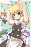  :3 :o alice_margatroid animal_ears arms_up blonde_hair blue_eyes blue_hair bunny_ears bunny_pose carrot chibi grin hands hat kawashiro_nitori kemonomimi_mode kirisame_marisa lockheart looking_at_viewer minigirl multiple_girls no_hat no_headwear open_mouth patchouli_knowledge purple_eyes purple_hair smile touhou two_side_up 