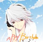  bad_id bad_pixiv_id birthday cloud day en_(p-ce) grey_hair headphones highres male_focus nagisa_kaworu neon_genesis_evangelion red_eyes silver_hair sky smile solo 