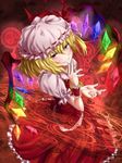  blonde_hair flandre_scarlet grin highres looking_up magic_circle mishia red_eyes smile solo touhou wings 
