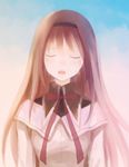  akemi_homura bad_id bad_pixiv_id brown_hair closed_eyes fumokero hairband long_hair mahou_shoujo_madoka_magica open_mouth solo tears upper_body 