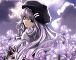  boku_to_kanojo_ni_furuyoru flowers gray_hair hat misaki_kurehito red_eyes tears 