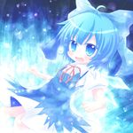  blue_eyes blue_hair cirno open_mouth solo touhou yuya_(minus-k) 