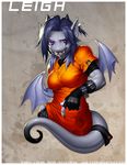  2009 blue breasts dragon fang female fingerless_gloves j_axer leigh orange pointing pointing_down scalie solo tail 