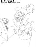  ball basketball dragon fangs female horns j_axer jumping leigh line_art midriff scalie shorts solo tail thick_tail tongue_out wings 