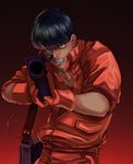  akira black_hair gloves gun jumpsuit kaneda_shoutarou laser male male_focus shoutarou_kaneda weapon 