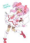  bow cosplay dress fudou_akio gloves hair_bow inazuma_eleven inazuma_eleven_(series) kaname_madoka kaname_madoka_(cosplay) magical_girl mahou_shoujo_madoka_magica male_focus md5_mismatch otoko_no_ko pink_hair shoes solo taka08m tsunami_jousuke twintails 