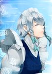  braid closed_eyes face hair_ribbon inugami_akito izayoi_sakuya lips maid_headdress ribbon short_hair silver_hair solo touhou twin_braids 