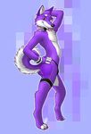  bulge canine collar crossdressing cuffs cute dog ear_tufts fem-boy girly husky looking_at_viewer male nude one_eye_closed panties pink pose purple purple_eyes raised_tail simple_background solo tail tongue underwear unknown_artist wink 