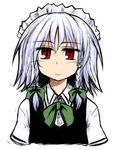  bad_id bad_pixiv_id braid izayoi_sakuya maid_headdress nanatsume red_eyes silver_hair smile solo touhou twin_braids upper_body 