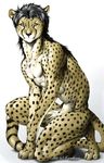  anthro black_nose cheetah ear_tuft feline fur hi_res karabiner kneeling leopard looking_at_viewer male mammal mane_hair muscles naturally_censored nipples nude pecs pink_nipples plain_background pubes pubic_tuft solo spots tuft white_background yellow_eyes 