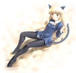  animal_ears black_legwear blonde_hair blush cat_ears crotch_seam glasses long_hair military military_uniform mushoku_no_hourousha panties panties_under_pantyhose pantyhose perrine_h_clostermann smile solo strike_witches tail underwear uniform world_witches_series yellow_eyes 