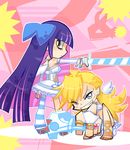  2girls angel back_lace gun multiple_girls panty_&amp;_stocking_with_garterbelt panty_(character) panty_(psg) smile stocking_(character) stocking_(psg) stripes_i_&amp;_ii weapon wings 