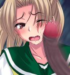  blonde_hair cheek_poke cheek_poking cock_slap dick_slap forced frown humiliation maledom penis_on_face penis_slap poking scared slap slapping tears tegome_me_tsunken_ojousama_2 wince 