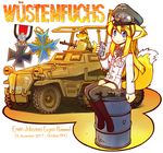  afrika_korps animal_ears armored_vehicle boots camera caterpillar_tracks drinking_straw drum_(container) erwin_rommel genderswap genderswap_(mtf) german goggles ground_vehicle gun iron_cross machine_gun medal meijou_inurou mg34 military military_uniform military_vehicle original sdkfz_250 smile solo tail uniform weapon 