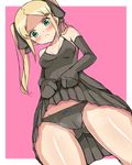  3: angry aoyama_mio blonde_hair blush breasts cameltoe dress dress_lift elbow_gloves gloves green_eyes hair_ribbon highres kami_nomi_zo_shiru_sekai panties ribbon shichuu small_breasts solo thighs twintails underwear upskirt 