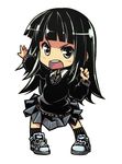  angry bangs black_hair blunt_bangs chibi d: full_body katteni_kaizou long_hair natori_umi open_mouth outstretched_arm pose round_teeth school_uniform shoes simple_background skirt sneakers solo sweater teeth tom_(drpow) v-shaped_eyebrows white_background 