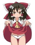  ascot bad_id bad_pixiv_id bow brown_eyes brown_hair detached_sleeves hair_bow hair_ribbon hakurei_reimu kotomi_(happy_colors) panties ribbon skirt skirt_lift solo touhou underwear white_panties 