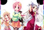  animal_ears blonde_hair catgirl gray_hair long_hair lyc&eacute;e miyama-zero pantyhose pink_hair red_eyes scan tail 