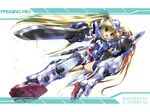  blonde_hair green_eyes gundam gundam_00 gundam_exia komatsu_eiji mecha_musume shield solo sword thighhighs twintails weapon 