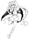  cellphone greyscale hat himekaidou_hatate long_hair miyamoto_ryuuichi monochrome phone solo tokin_hat touhou twintails very_long_hair wings 