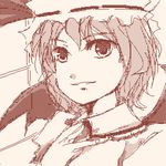  bat_wings hat lowres monochrome remilia_scarlet short_hair solo suzuka_(once) touhou wings 