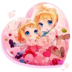  1girl bad_id bad_pixiv_id blonde_hair blue_eyes blush brother_and_sister chibi hair_ornament hair_ribbon hairclip heart kagamine_len kagamine_rin ribbon sanada_nako short_hair siblings sparkle twins vocaloid 