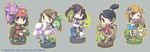  ace_trainer_(pokemon) annotated black_hair brown_hair chibi copyright_name dress faux_figurine gen_1_pokemon gen_2_pokemon gen_5_pokemon gligar great_ball hat hat_removed headwear_removed holding holding_hat holding_poke_ball lady_(pokemon) larvitar lass_(pokemon) litwick meowth multiple_girls petilil pkmn_ranger_(pokemon) poke_ball pokemon pokemon_(creature) pokemon_(game) pokemon_bw pokemon_dppt pokemon_frlg pokemon_hgss psychic_(pokemon) purple_hair ueshita 