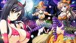  black_hair blonde_hair blue_eyes brown_eyes cleavage erect_nipples food halloween hat horns let&#039;s_kaitou! moon panties squeez tagme tail thighhighs underwear witch yuibi 