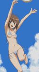  amatsume_akira armpits arms_up bad_feet ball barefoot beachball bikini breasts brown_eyes brown_hair cloud day jumping kyoudyu lowleg lowleg_bikini medium_breasts micro_bikini screencap side-tie_bikini sky solo string_bikini swimsuit underboob yosuga_no_sora 