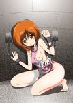  breasts chains female imprisoned nipple nipples orange_eyes orange_hair pixiv prisoner torn_clothes 