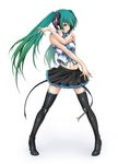  aqua_eyes aqua_hair hatsune_miku headset kazuma_muramasa long_hair navel necktie skirt solo thighhighs twintails very_long_hair vocaloid 