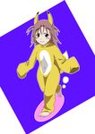  animal_ears barefoot blush_stickers brown_eyes brown_hair costume fox_tail infinite_stratos long_hair nohotoke_honne sleeves_past_wrists smile solo tail 