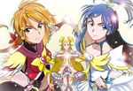  cure_black cure_white earrings eyelashes futari_wa_precure futari_wa_precure_max_heart half_updo highres holding_hands jewelry kakkii kujou_hikari magical_girl midriff misumi_nagisa multiple_girls navel older phoenix_form_(futari_wa_precure) precure shiny_luminous what_if yukishiro_honoka 