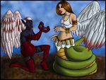  angel elf female grymmbadger hi_res iona_itova lamia latex mates naga proposal rubber serpente_itova wings 