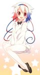  :d blue_hair bow full_body gen_4_pokemon hairband happy highres lavender_eyes male_focus multicolored_hair nakamura_sandayo necktie open_mouth otoko_no_ko personification pokemon red_hair shirt shoes smile solo star togekiss white_hair 