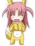  animal_ears blush_stickers chibi costume eyes_closed fox_tail infinite_stratos nohotoke_honne open_mouth pink_hair short_twintails sleeves_past_wrists smile tail twintails 