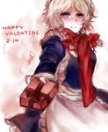  aiki_(merimerisan) blonde_hair blue_eyes blush gift happy_valentine holding holding_gift incoming_gift izayoi_sakuya maid scarf short_hair solo touhou valentine 